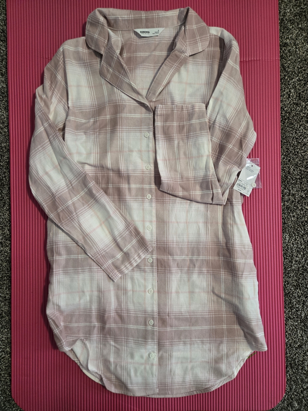 Sonoma Dusty Pink Plaid Button-Front Nightshirt